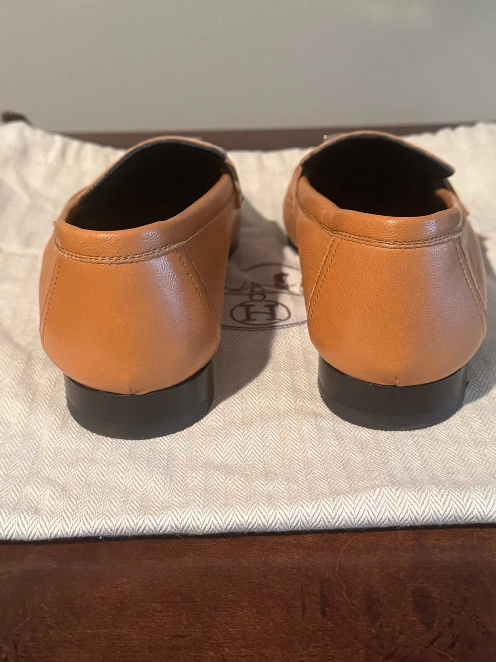 Authentic Hermes Paris Loafers Gold Tan Leather H Buckle Flats Size EU 36.5 US 6